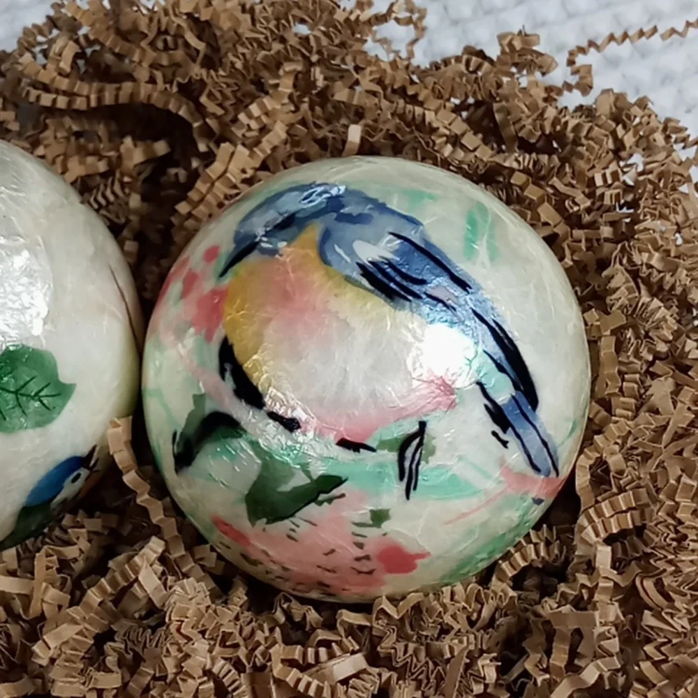 Pier 1 Springtime Hand Painted Paper Mache Decorative Balls Pearl Glaze Finish